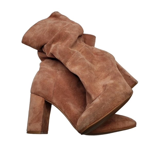 Chinese Laundry | Blush Tan Suede Almond Toe Block Heel Ankle Booties Women 7.5 - Picture 5 of 10